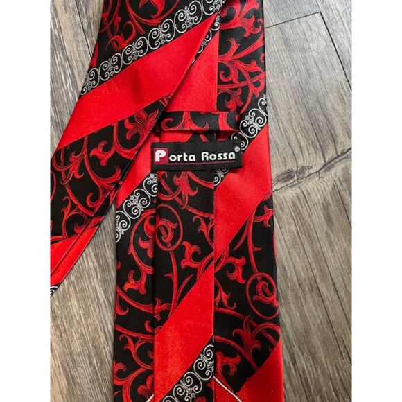 Porta Rossa Mens Black and Red Paisley Stripe Design Neck Tie - Picture 2 of 3